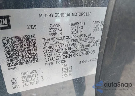 2019 Chevrolet Colorado Z71 из США, поврежденный, VIN 1GCGTDENXK1358205